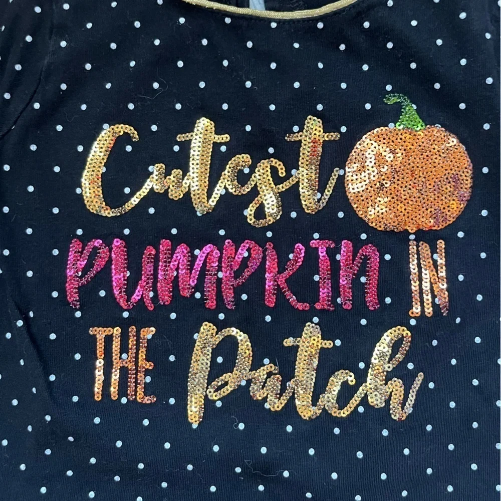 Mud pie Black Cutest Pumpkin in the Patch Shirt EUC Glitter Sequin 2t 3t